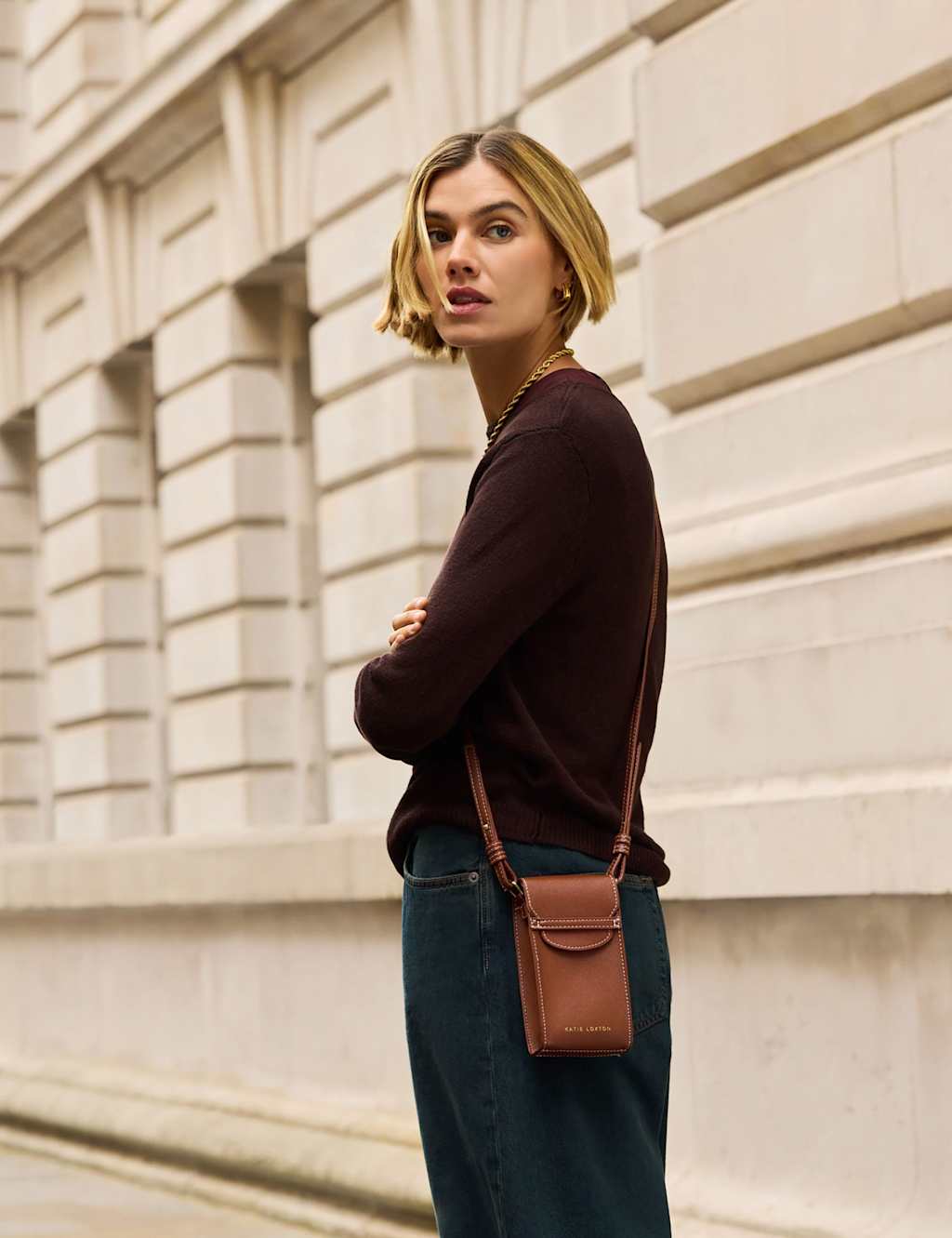 Katie Loxton Faux Leather Cross Body Phone Bag Tan