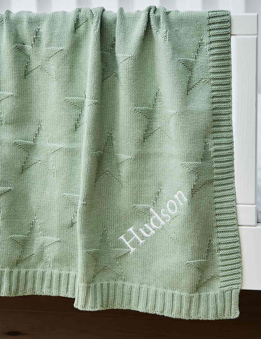 My 1st Years Personalised Sage Star Jacquard Blanket Green