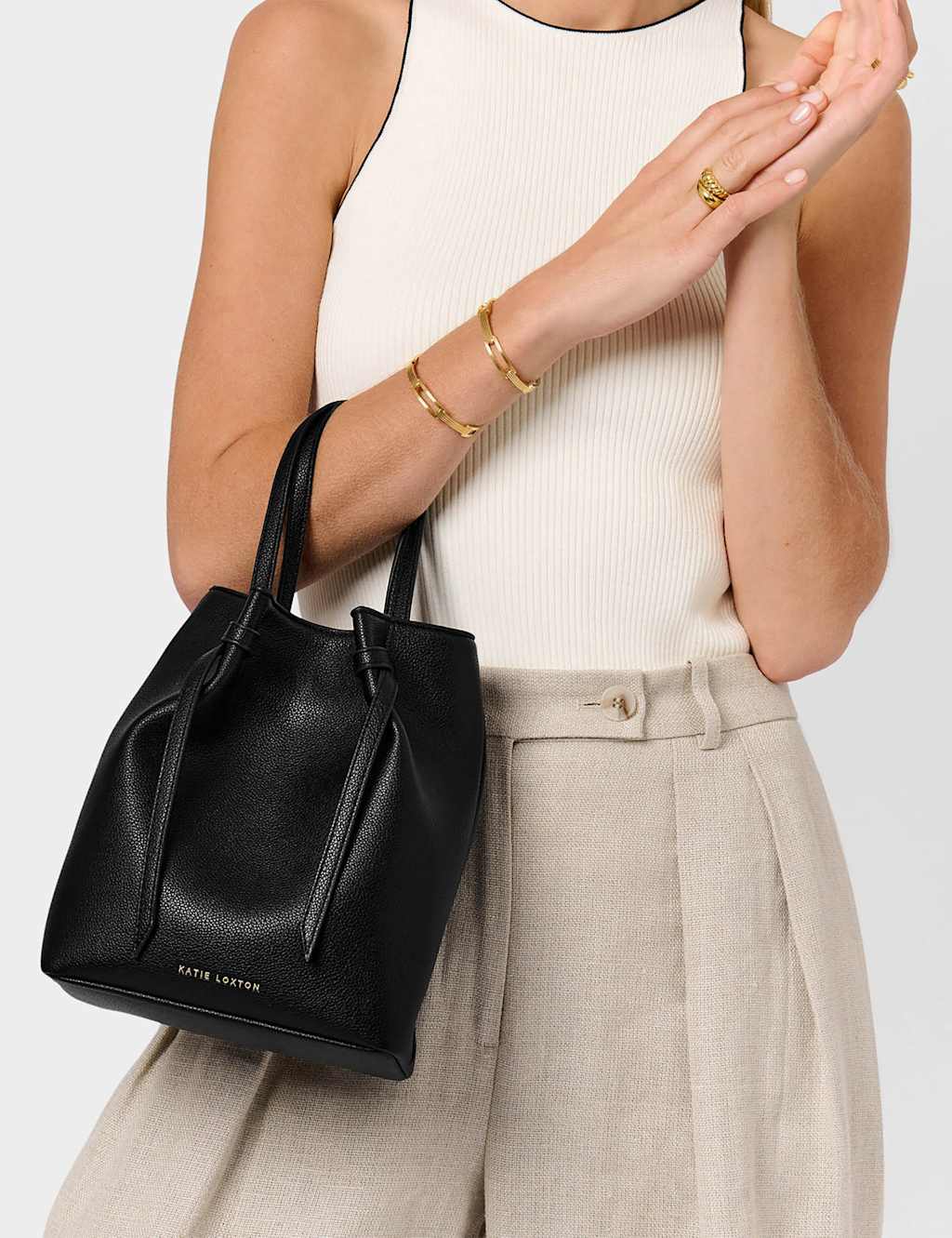 Katie Loxton Faux Leather Bucket Bag Black