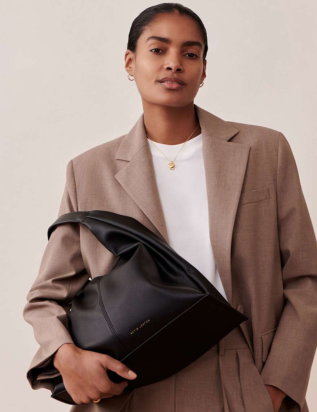 Katie Loxton Faux Leather Slouchy Shoulder Bag Black