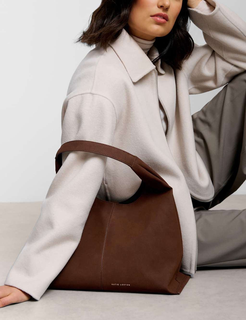 Katie Loxton Faux Suede Shoulder Bag Chocolate