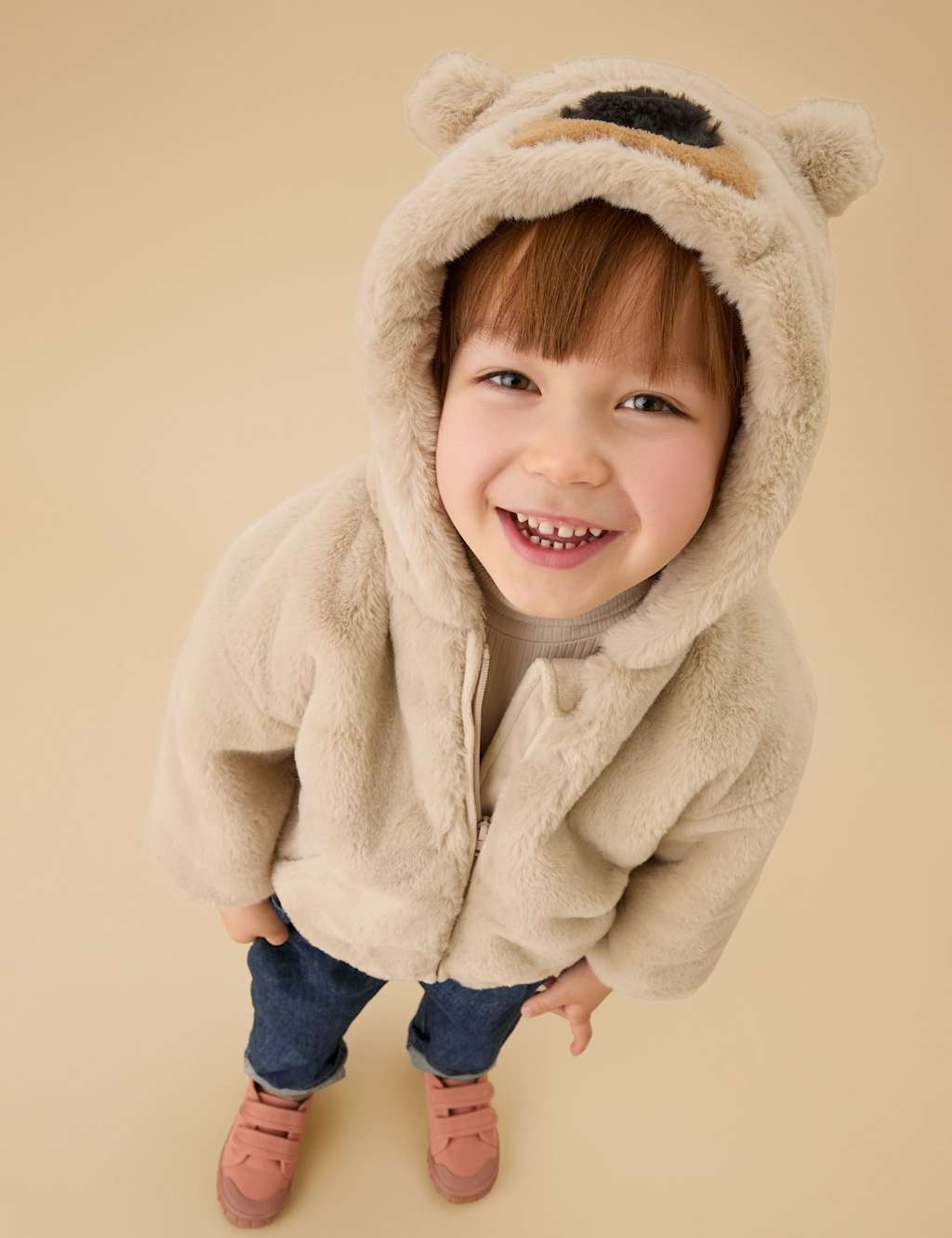 MORI Faux Fur Bear Jacket (0 Mths - 4 Yrs) Beige