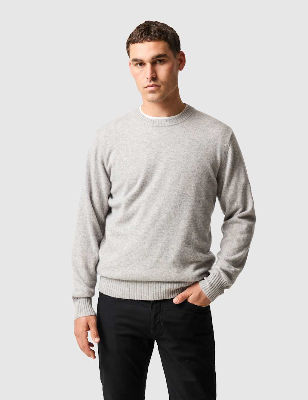 Rodd & Gunn Wool and Cashmere Blend Crew Neck Jumper Stone