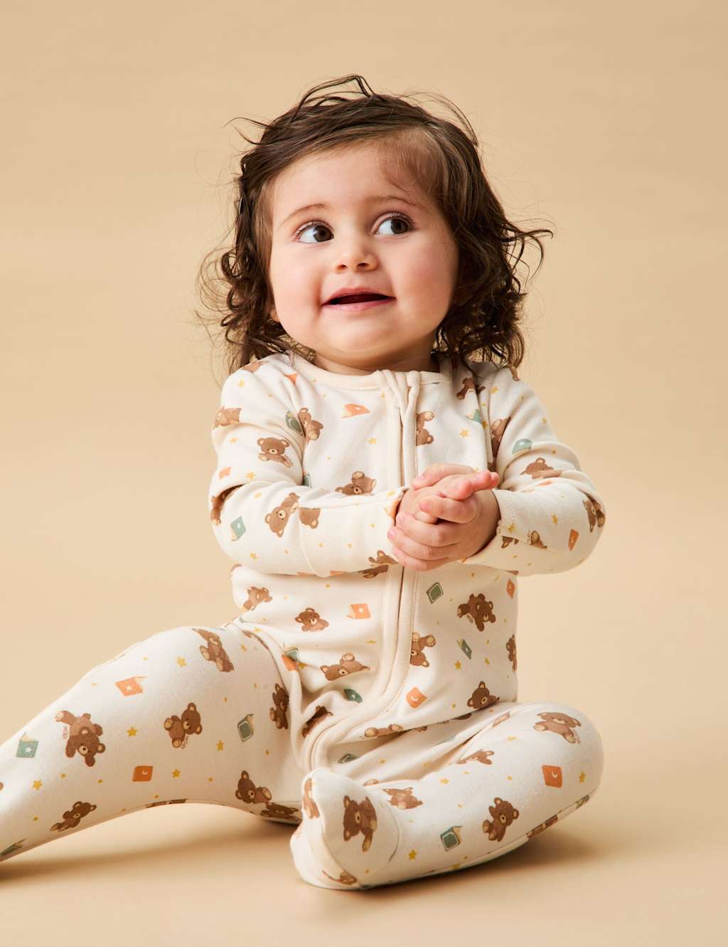 MORI Cotton Blend Patterned Sleepsuit (0-18 Mths) Brown Mix