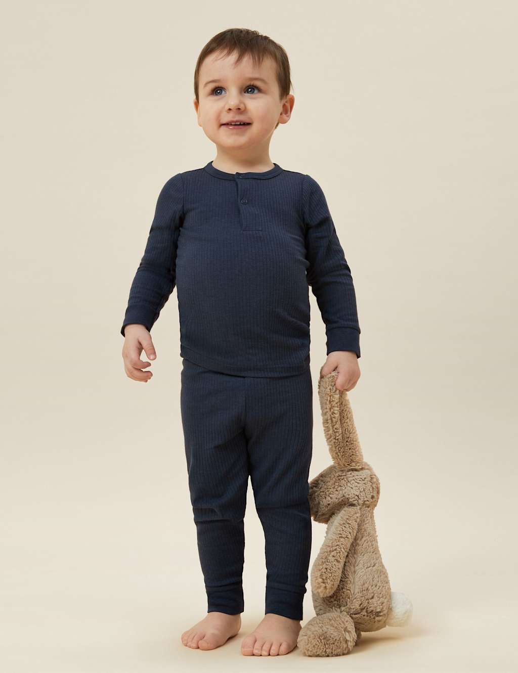 MORI Cotton Blend Ribbed Pyjamas (0-6 Yrs) Navy