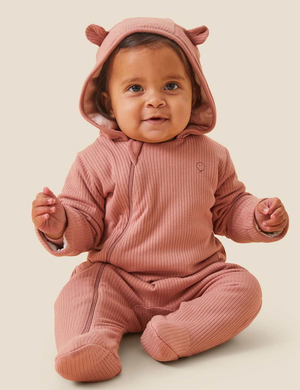 MORI Supersoft Ribbed Pramsuit (0-2 Yrs) Pink