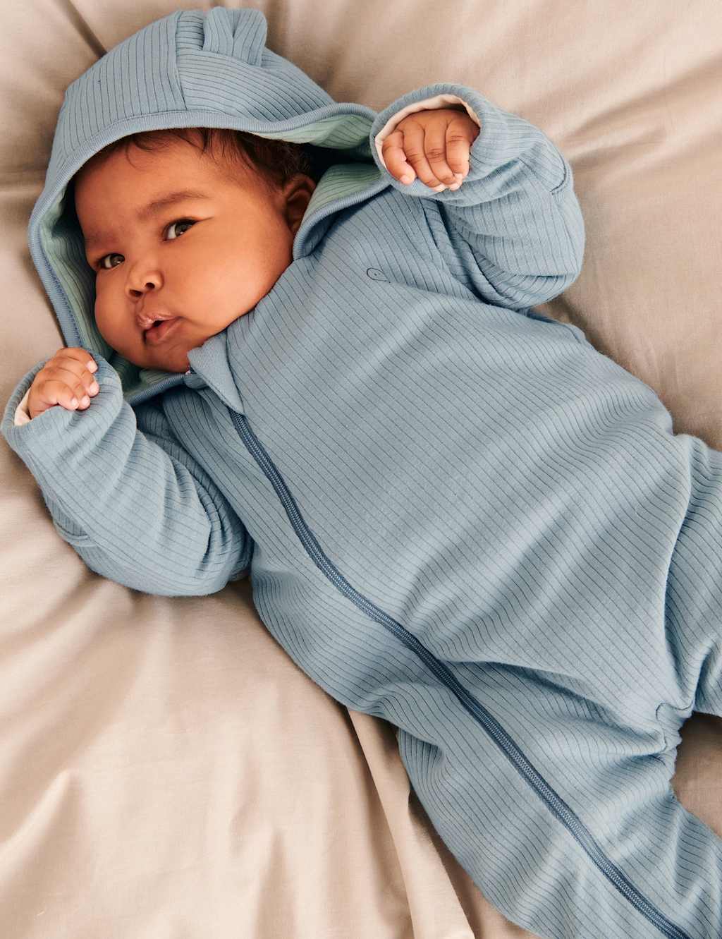 MORI Supersoft Ribbed Pramsuit (0-2 Yrs) Light Blue Mix