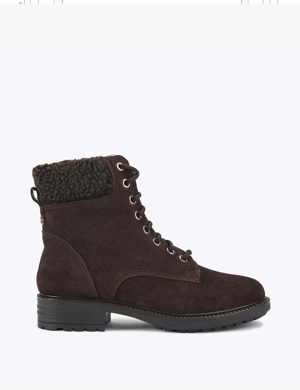 Carvela Suede Faux Fur Trim Lace Up Ankle Boots Brown