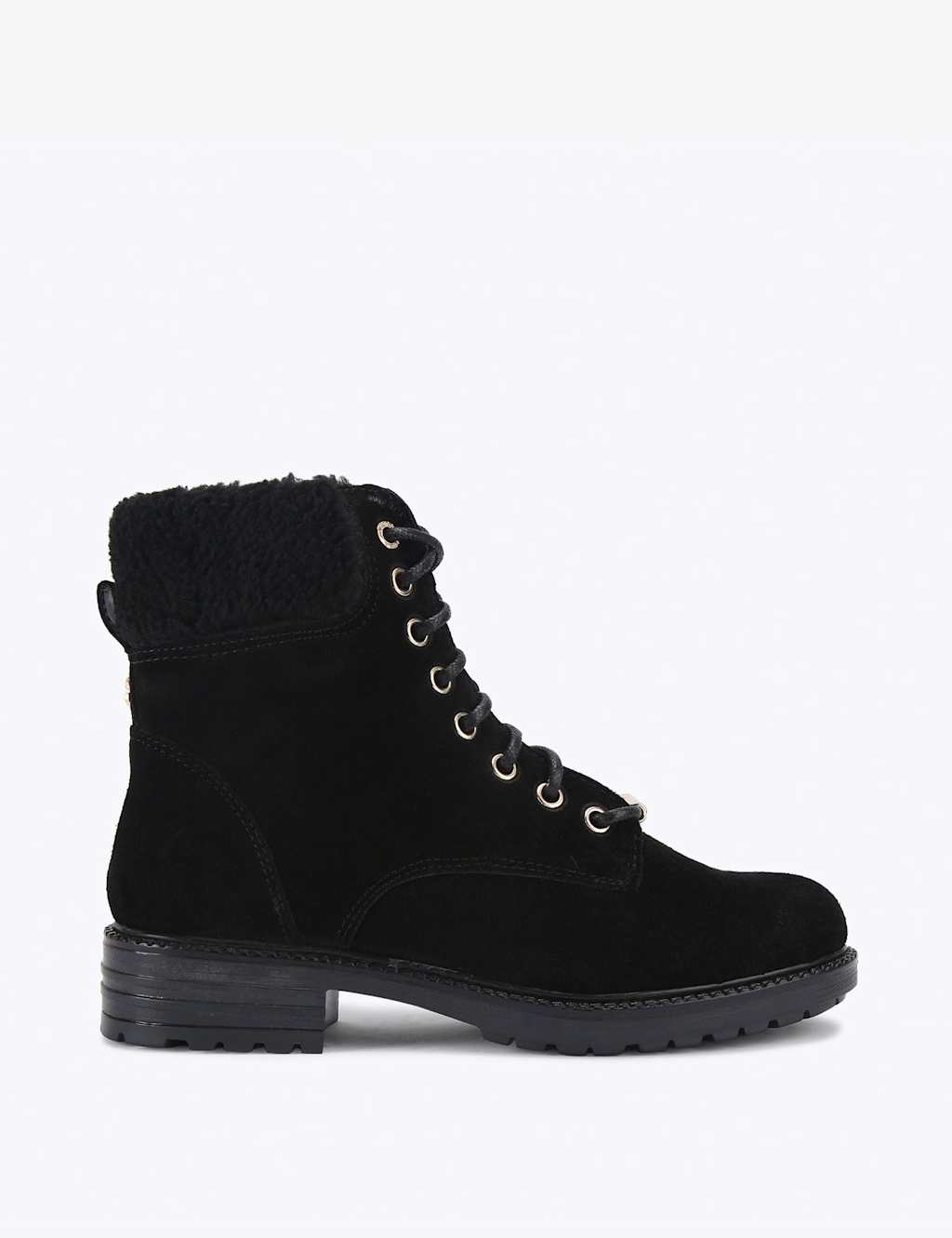 Carvela Suede Faux Fur Trim Lace Up Ankle Boots Black