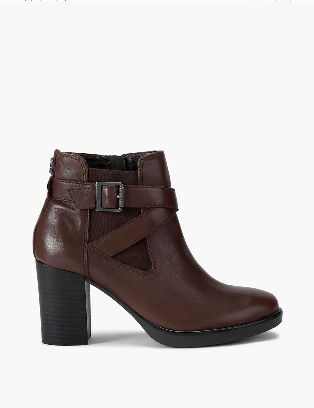 Carvela Leather Strap Detail Block Heel Ankle Boots Dark Brown