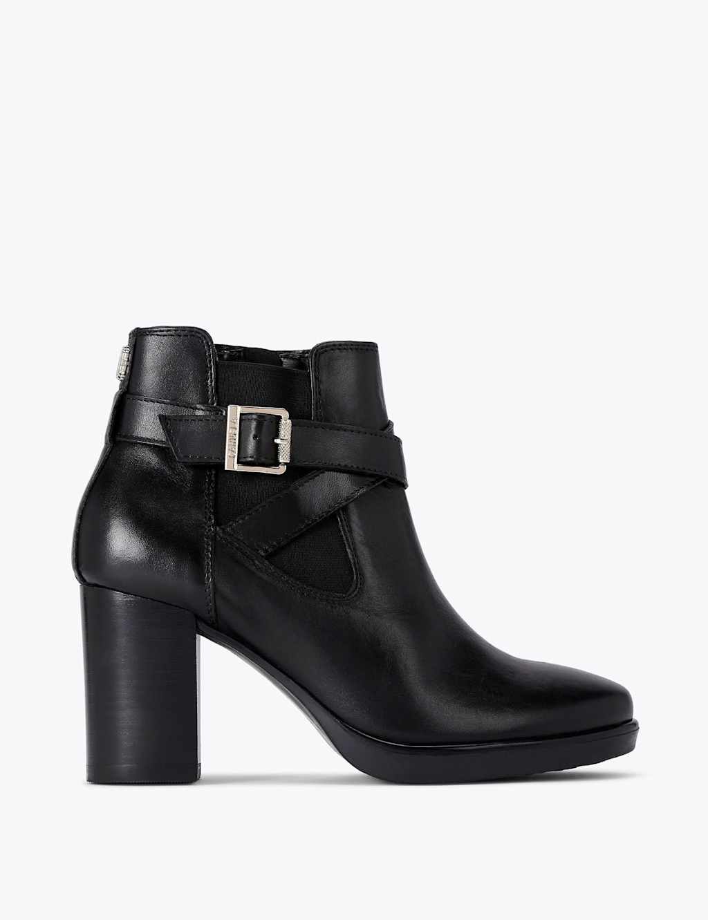 Carvela Leather Strap Detail Block Heel Ankle Boots Black