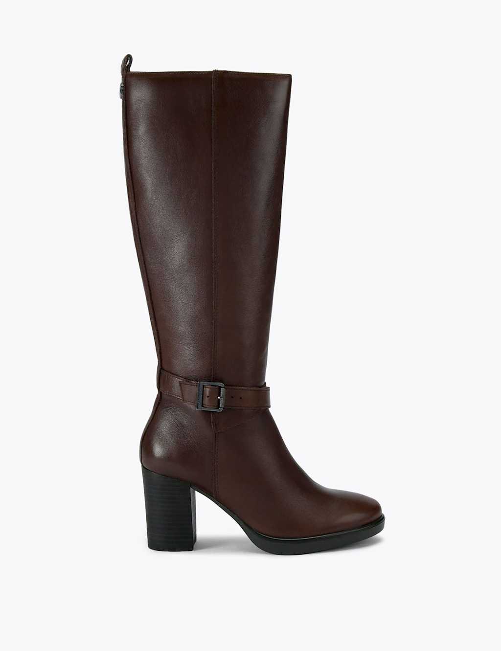 Carvela Leather Block Heel Knee High Boots Dark Brown