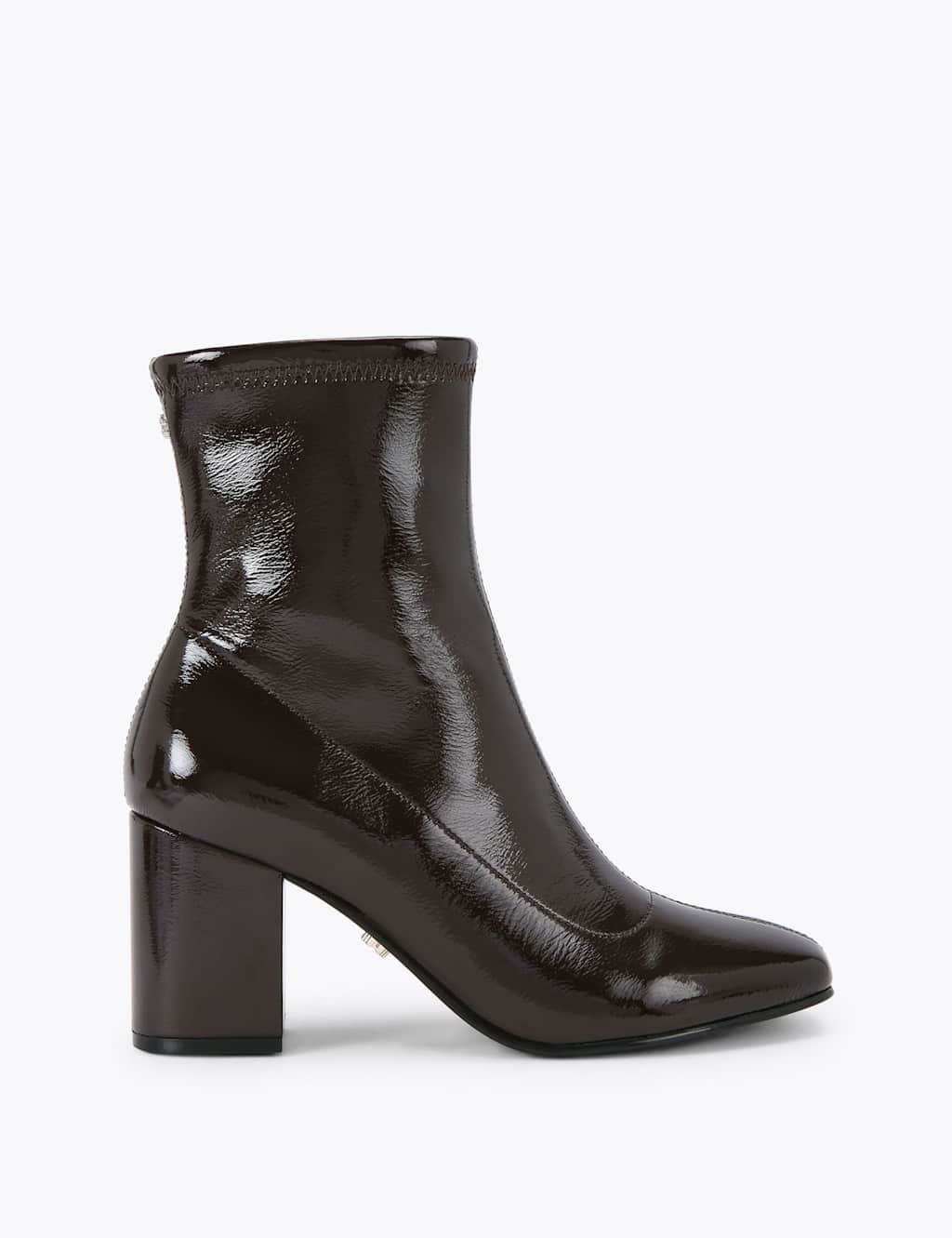 Carvela Patent Block Heel Ankle Boots Dark Brown