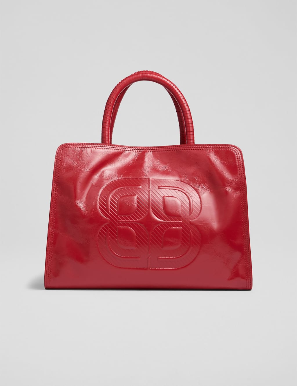 LK BENNETT Leather Patent Finish Embossed Tote Bag Red