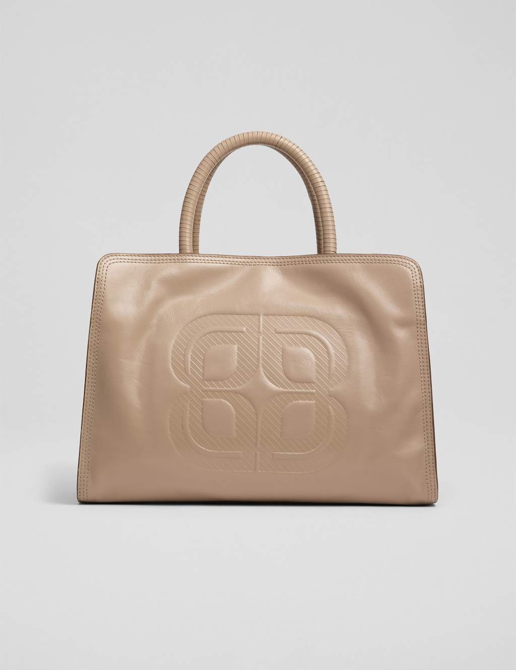 LK BENNETT Leather Patent Finish Embossed Tote Bag Taupe