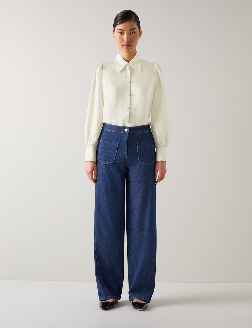 LK BENNETT Jacquard Printed Collared Blouse with Silk Cream Mix