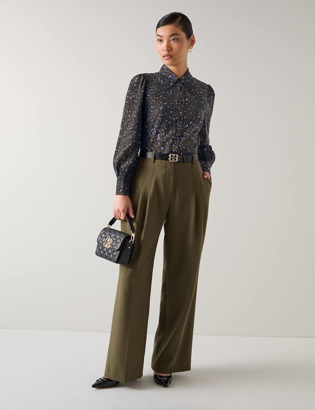 LK BENNETT Pure Silk Leopard Print Collared Blouse Multi