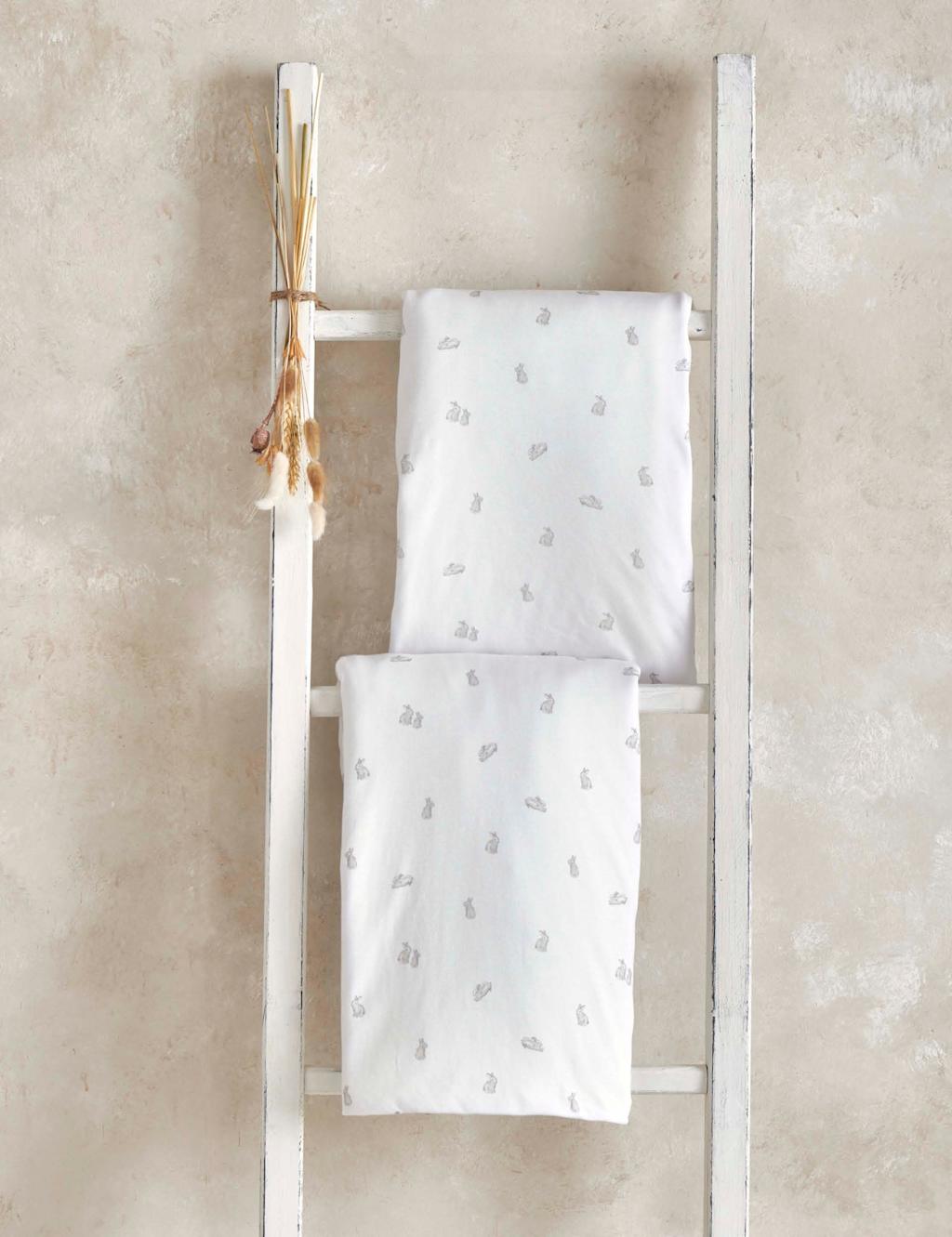 Mamas & Papas 2 Pack Pure Cotton Bunny Cot Bed Fitted Sheets Grey