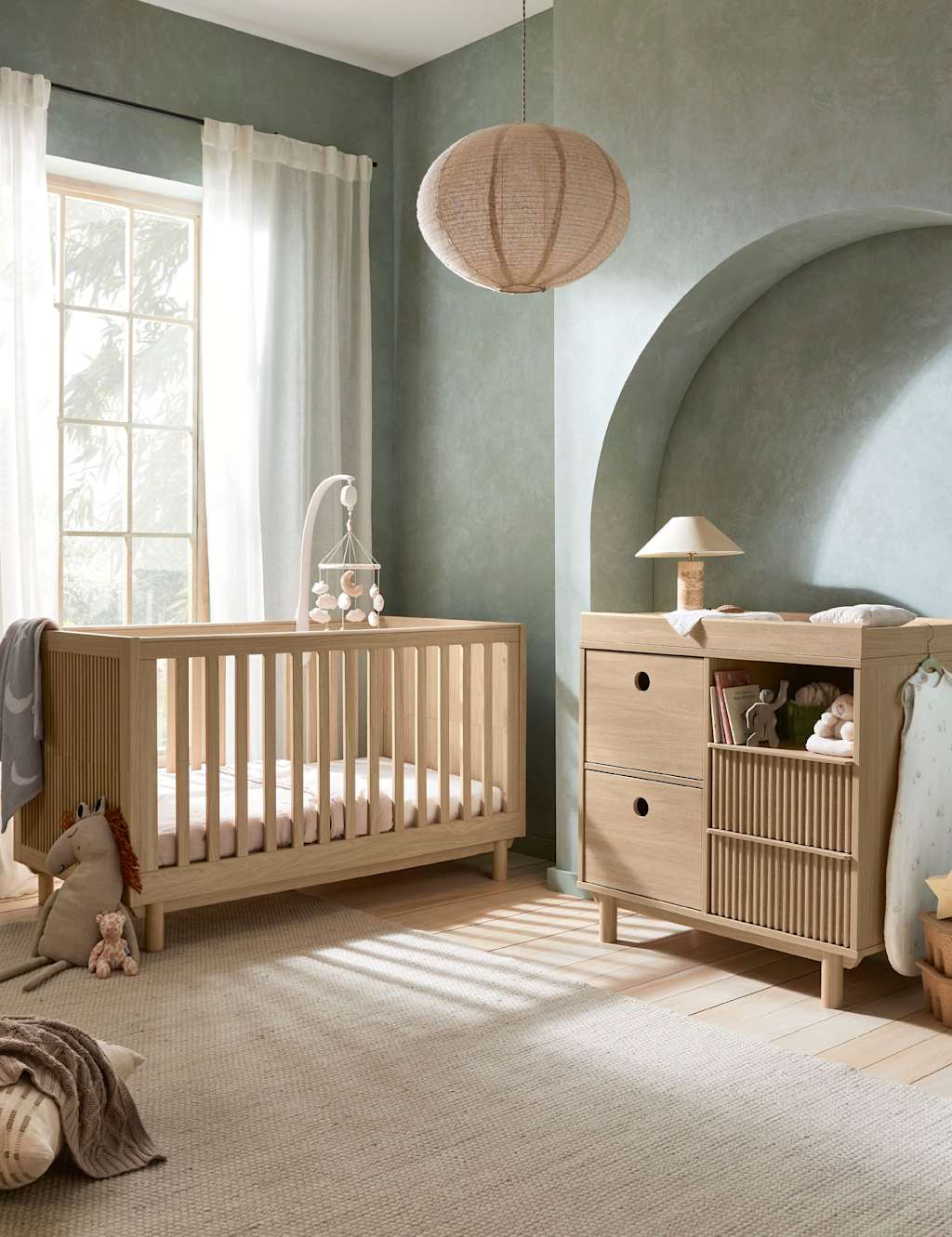 Mamas & Papas Oska Cot Bed & Narrow Dresser Changer Brown