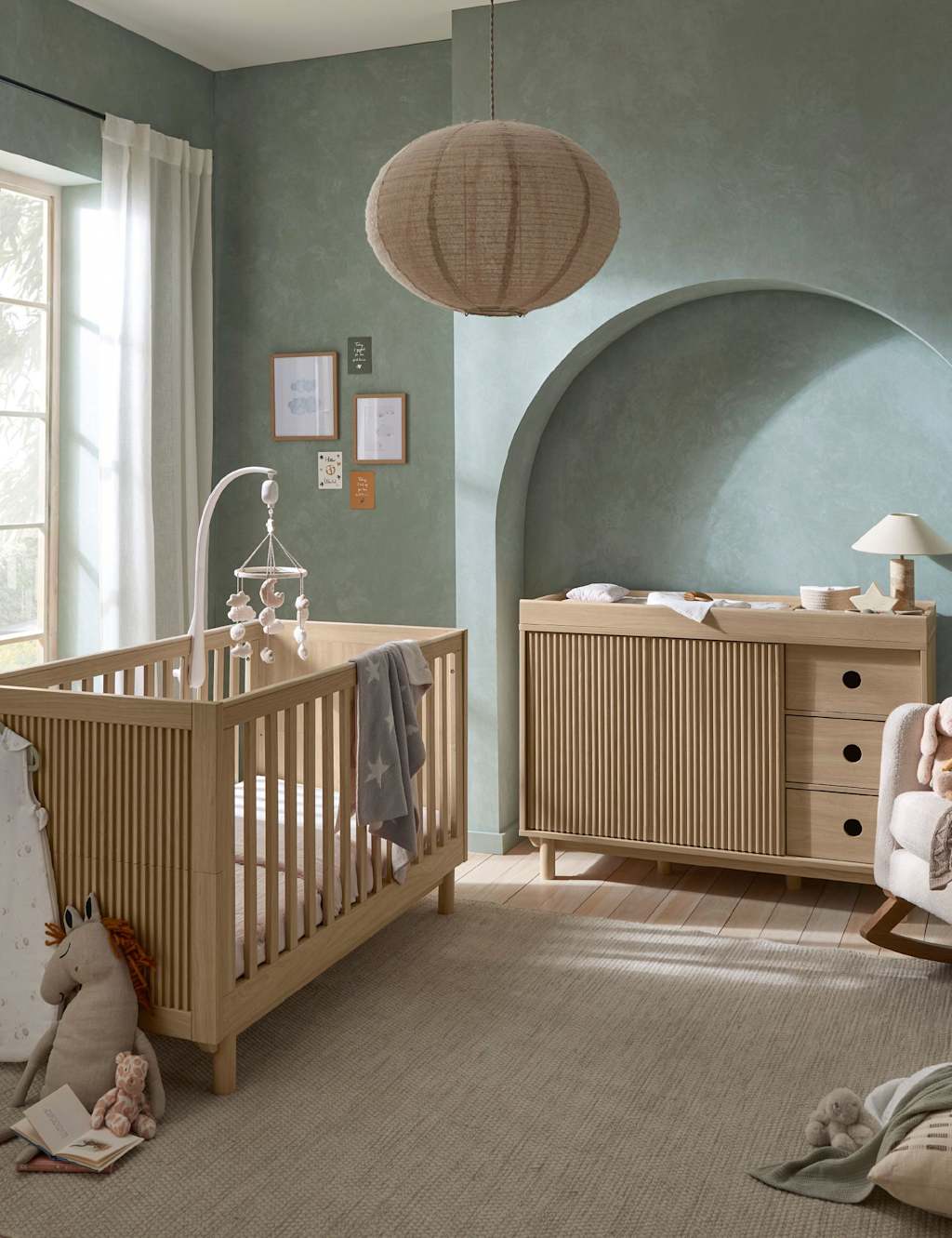 Mamas & Papas Oska Cot Bed & Wide Dresser Changer Brown