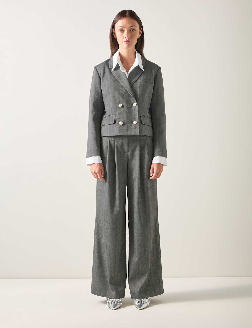 LK BENNETT Herringbone Cropped Tailored Coat Multi