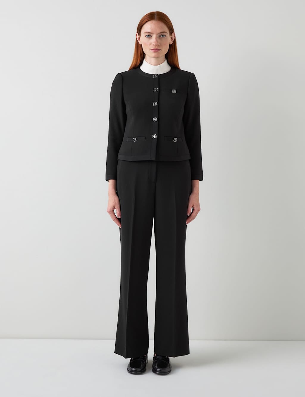 LK BENNETT Crepe Collarless Short Tailored Jacket Black