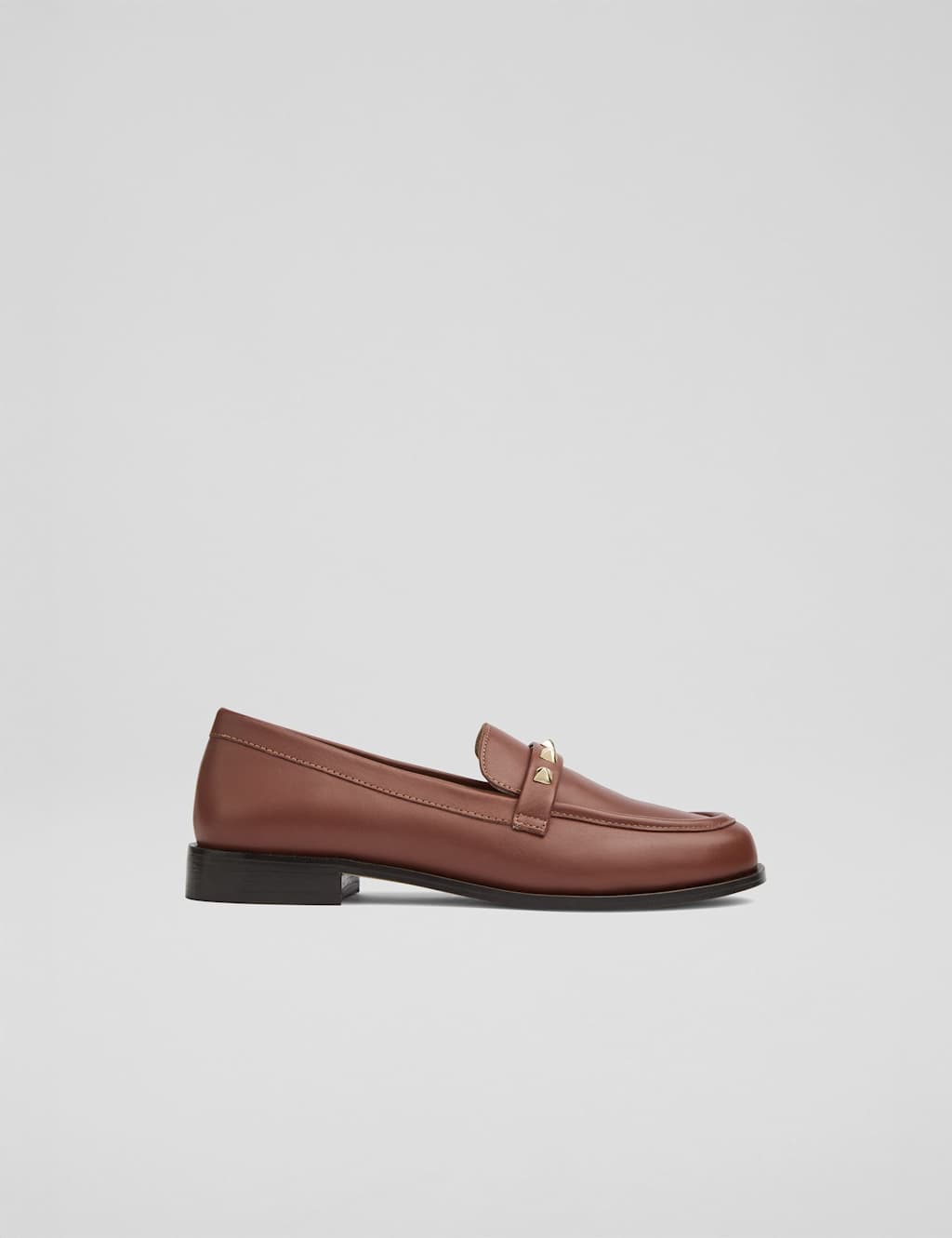 LK BENNETT Leather Stud Detail Slip On Loafers Brown