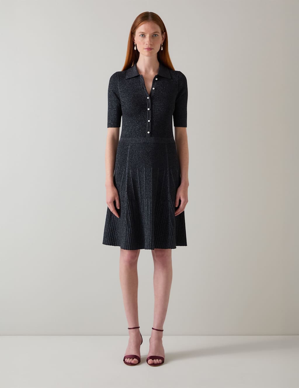 LK BENNETT Cotton Rich Knitted Mini Tea Dress Black Mix