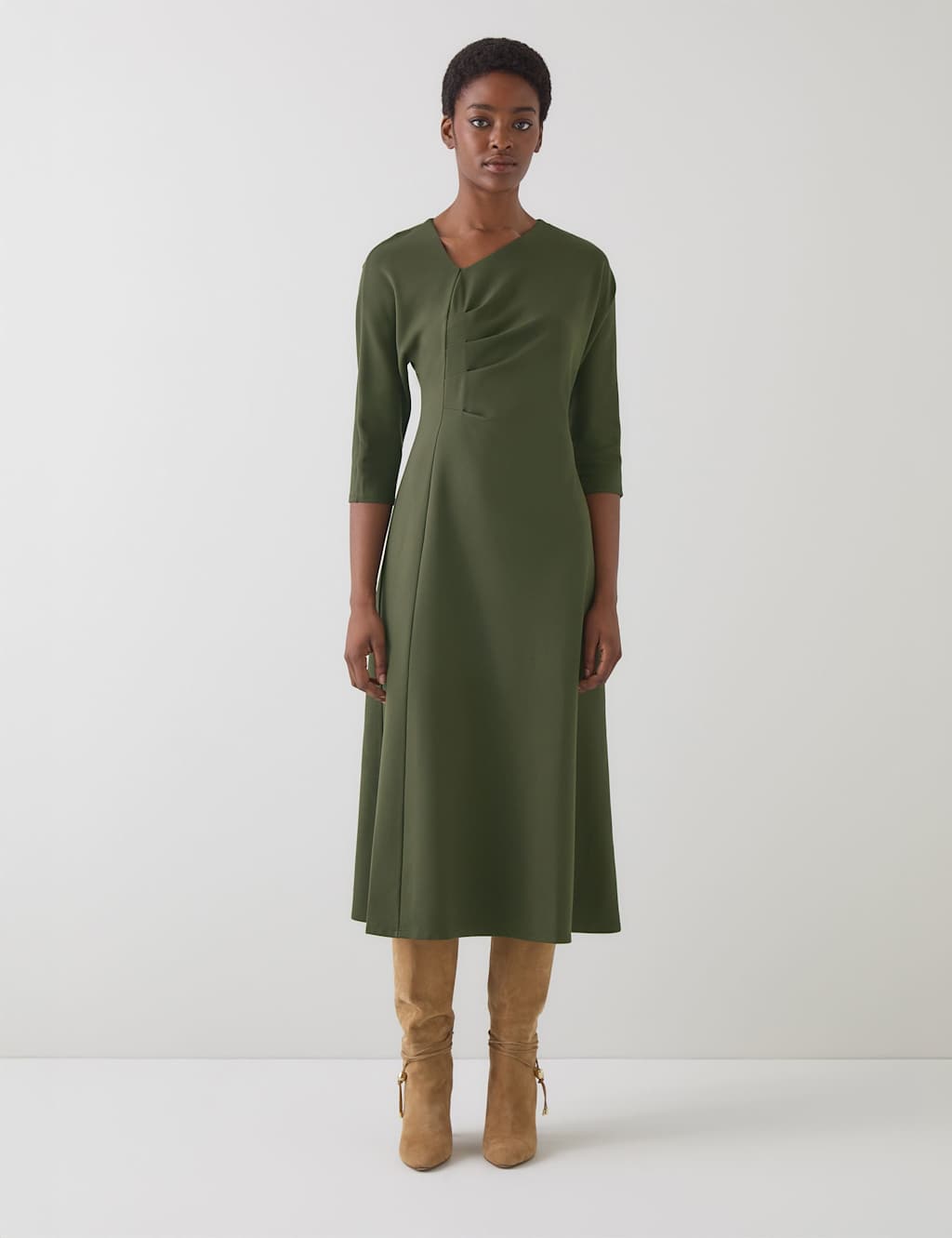 Lk Bennett Women's Asymmetric Midi Tea Dress - 14 - Olive, Olive
