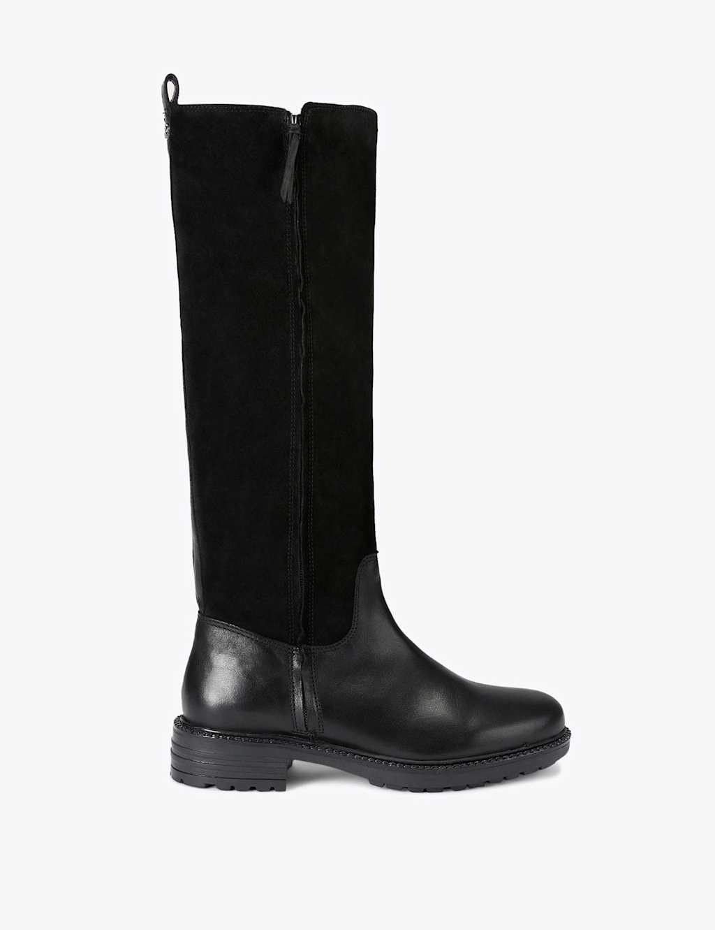 Carvela Leather Cleated Block Heel Knee High Boots Black