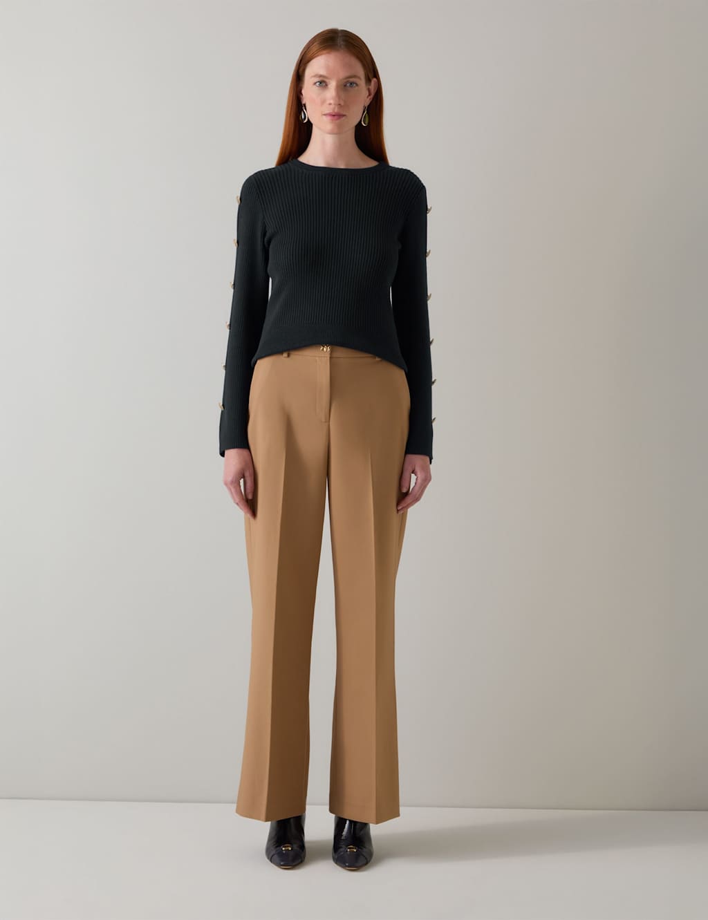 LK BENNETT Pure Cotton Ribbed Button Detail Jumper Blue