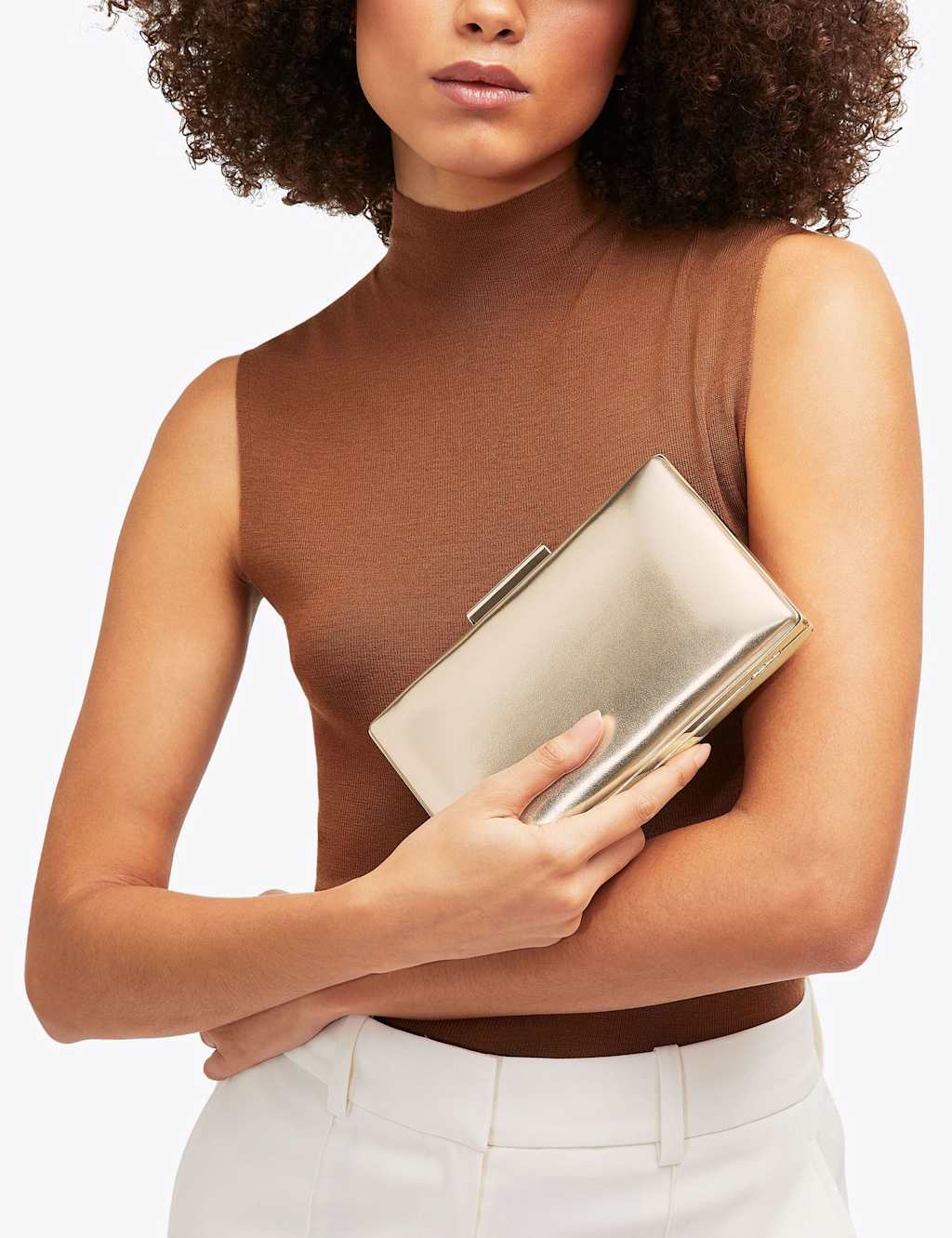 Carvela Faux Leather Chain Strap Clutch Bag Gold