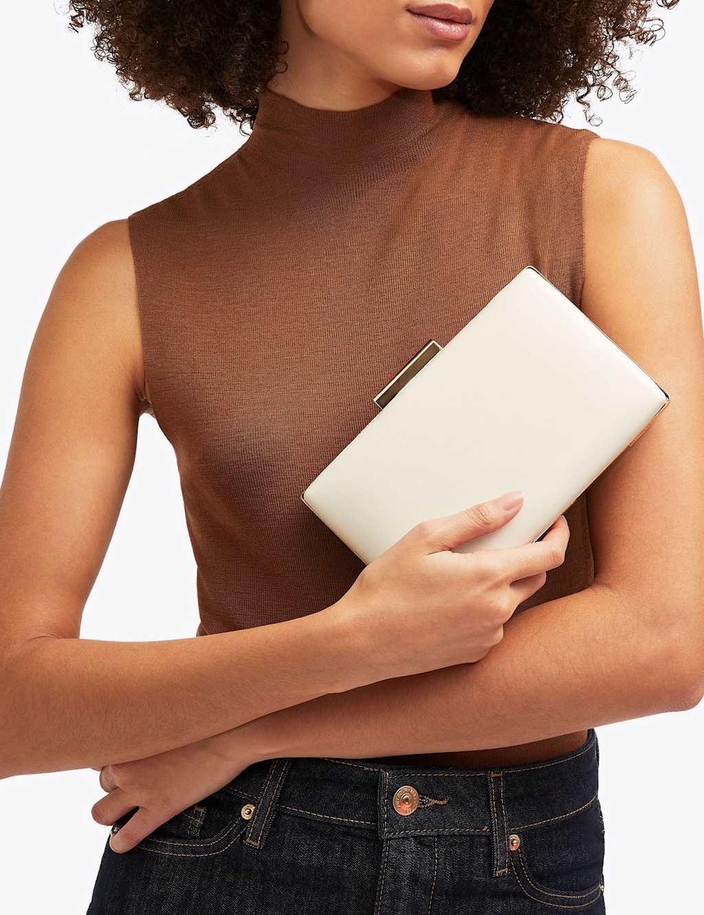 Carvela Faux Leather Chain Strap Clutch Bag White