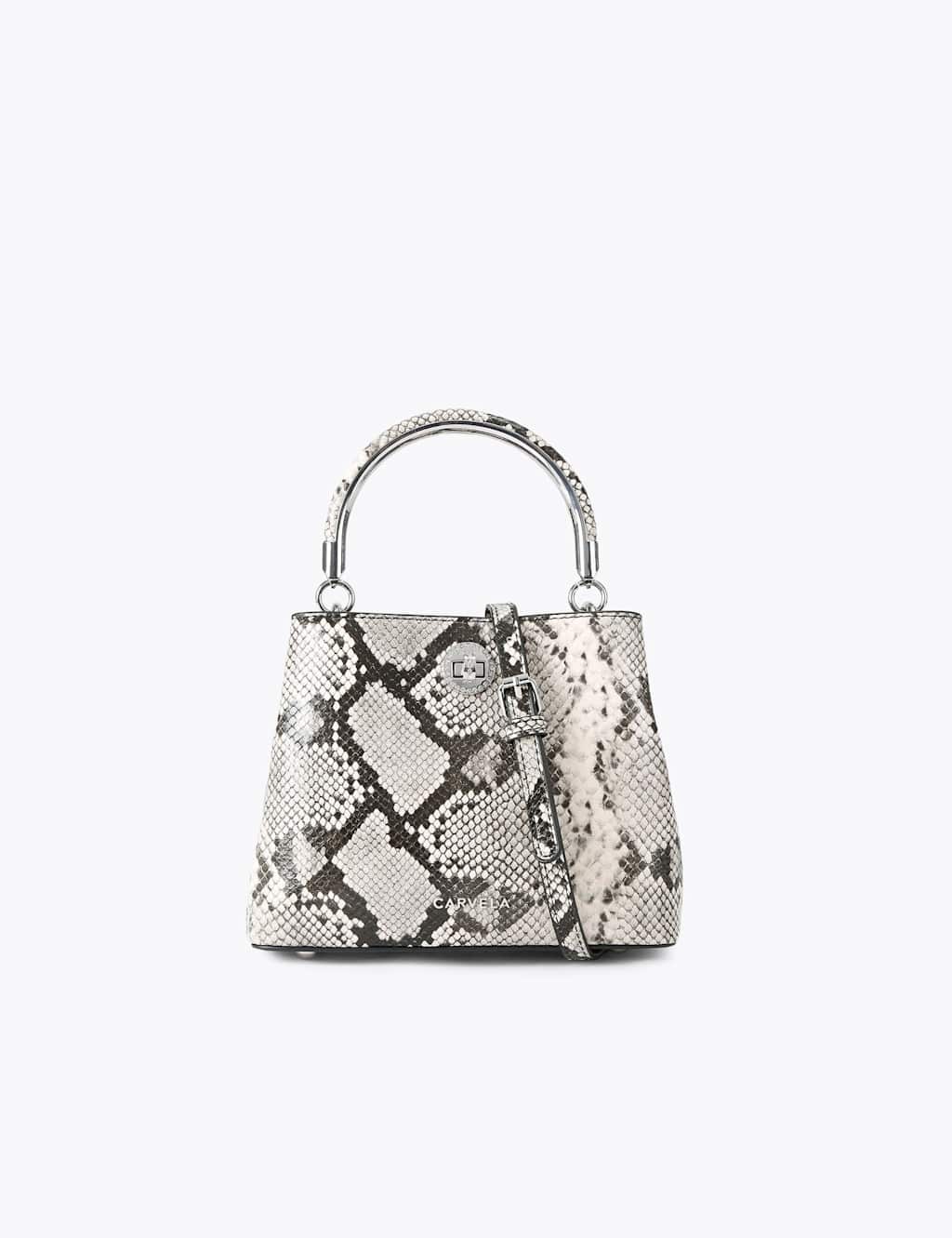 Carvela Faux Leather Snake Effect Bucket Bag White Mix