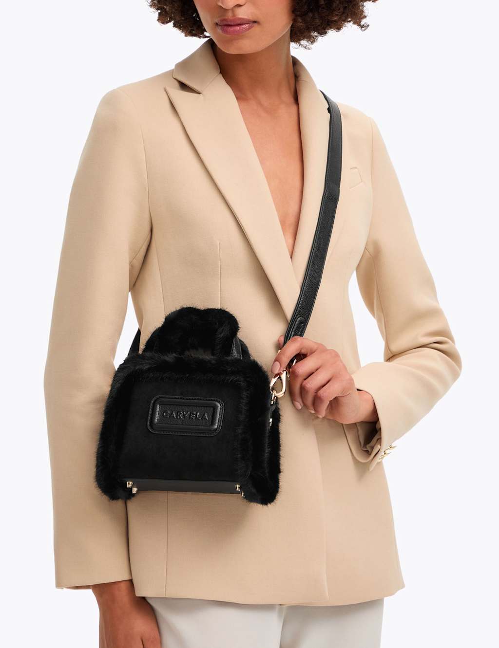 Carvela Suede Borg Mini Tote Bag Black