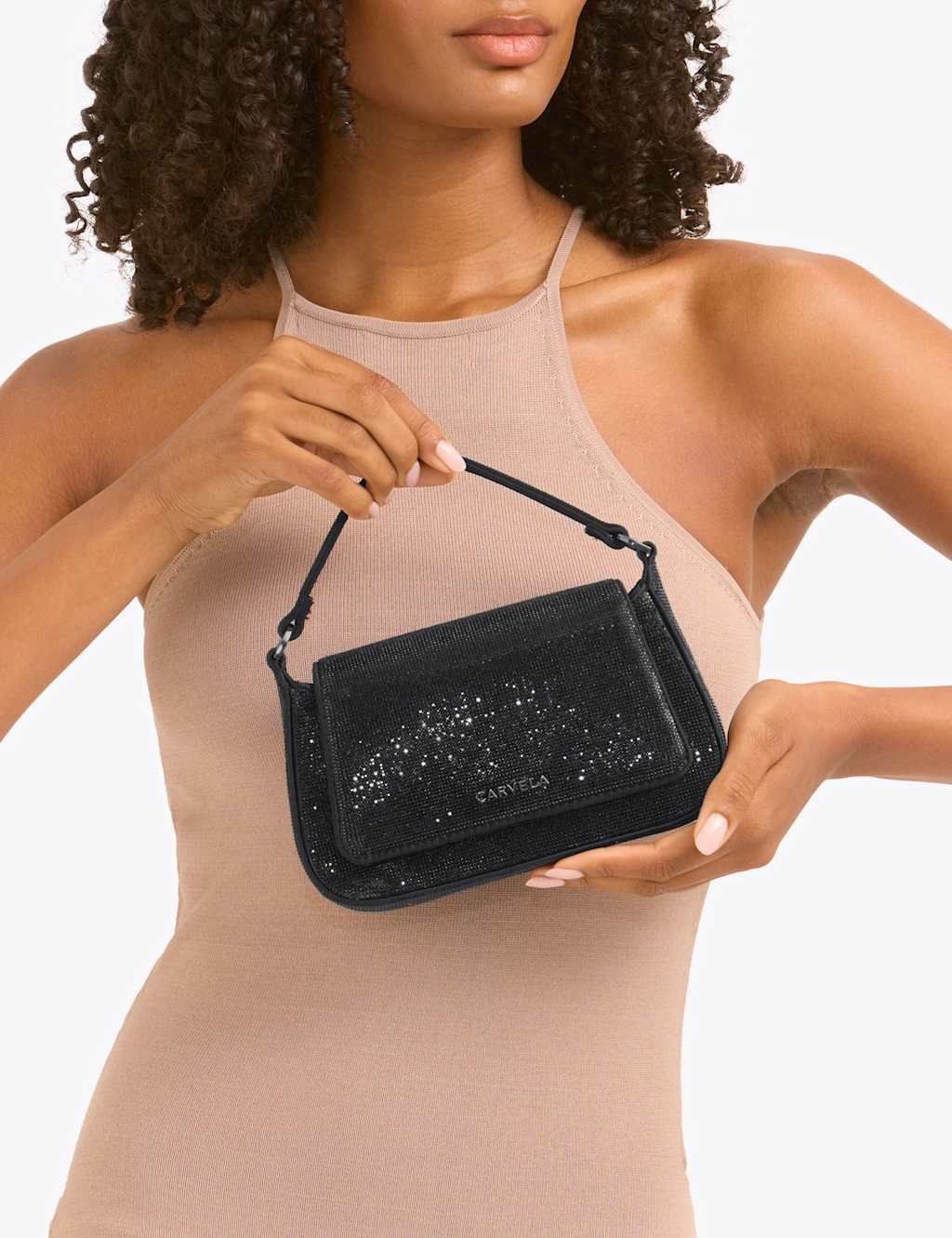 Carvela Sparkly Chain Strap Top Handle Mini Tote Bag Black Mix