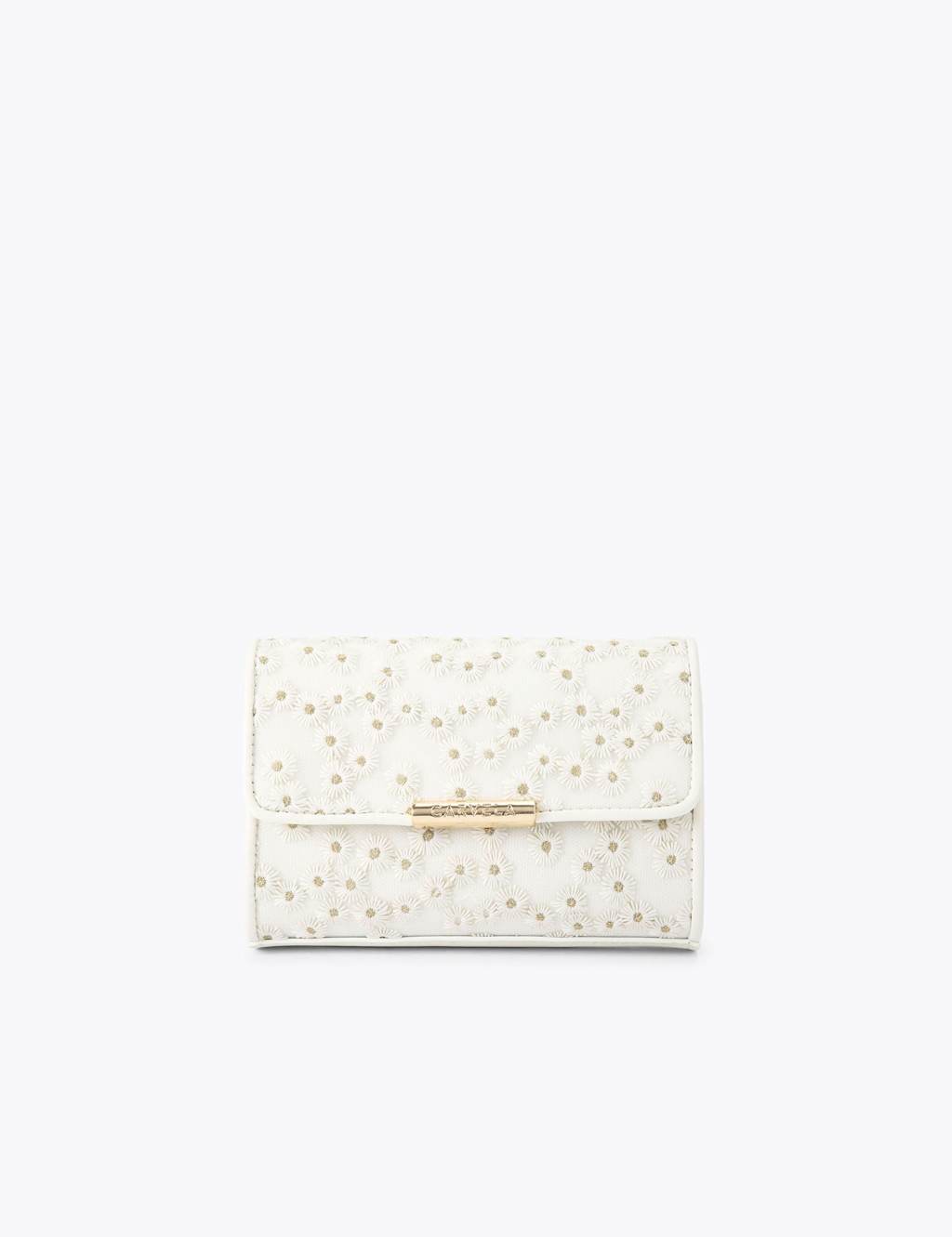 Carvela Embroidered Flower Chain Strap Clutch Bag White Mix