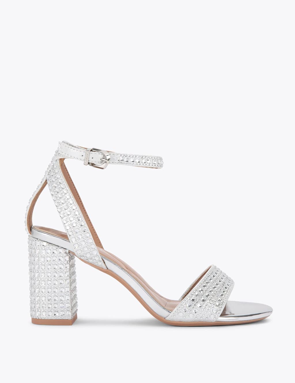 Carvela Sparkle Block Heel Sandals Silver
