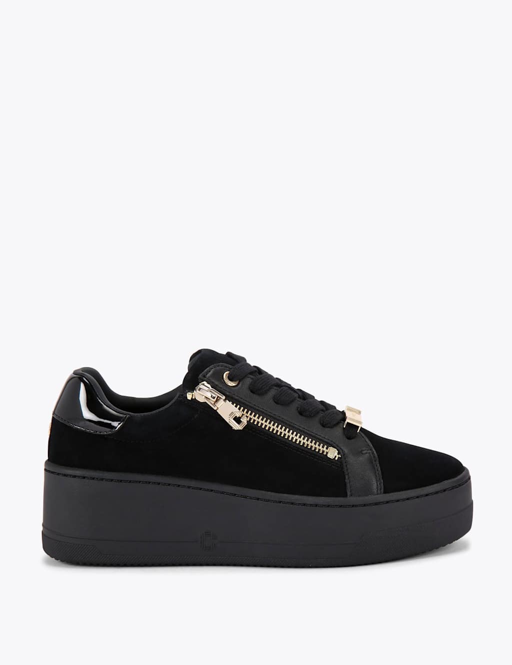 Carvela Leather Lace Up Zip Detail Flatform Trainers Black