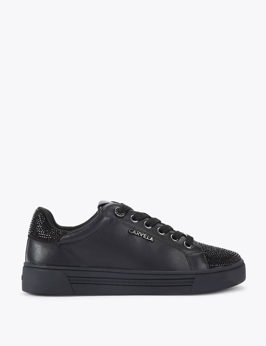 Carvela Lace Up Sparkle Crystal Embellished Trainers Black Mix