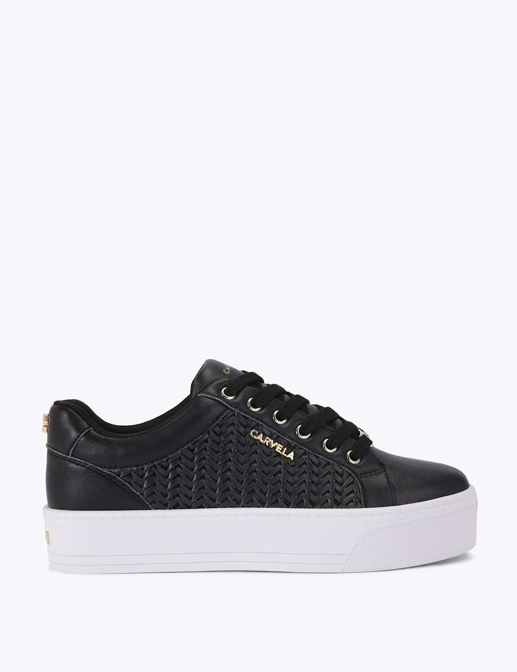 Carvela Lace Up Weave Detail Flatform Trainers Black