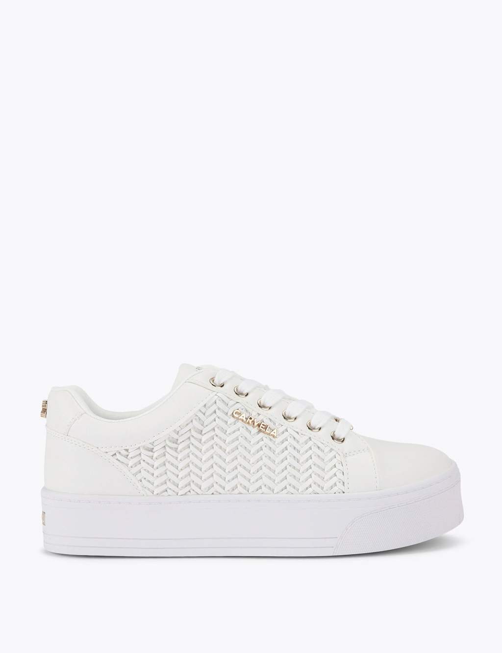 Carvela Lace Up Weave Detail Flatform Trainers White