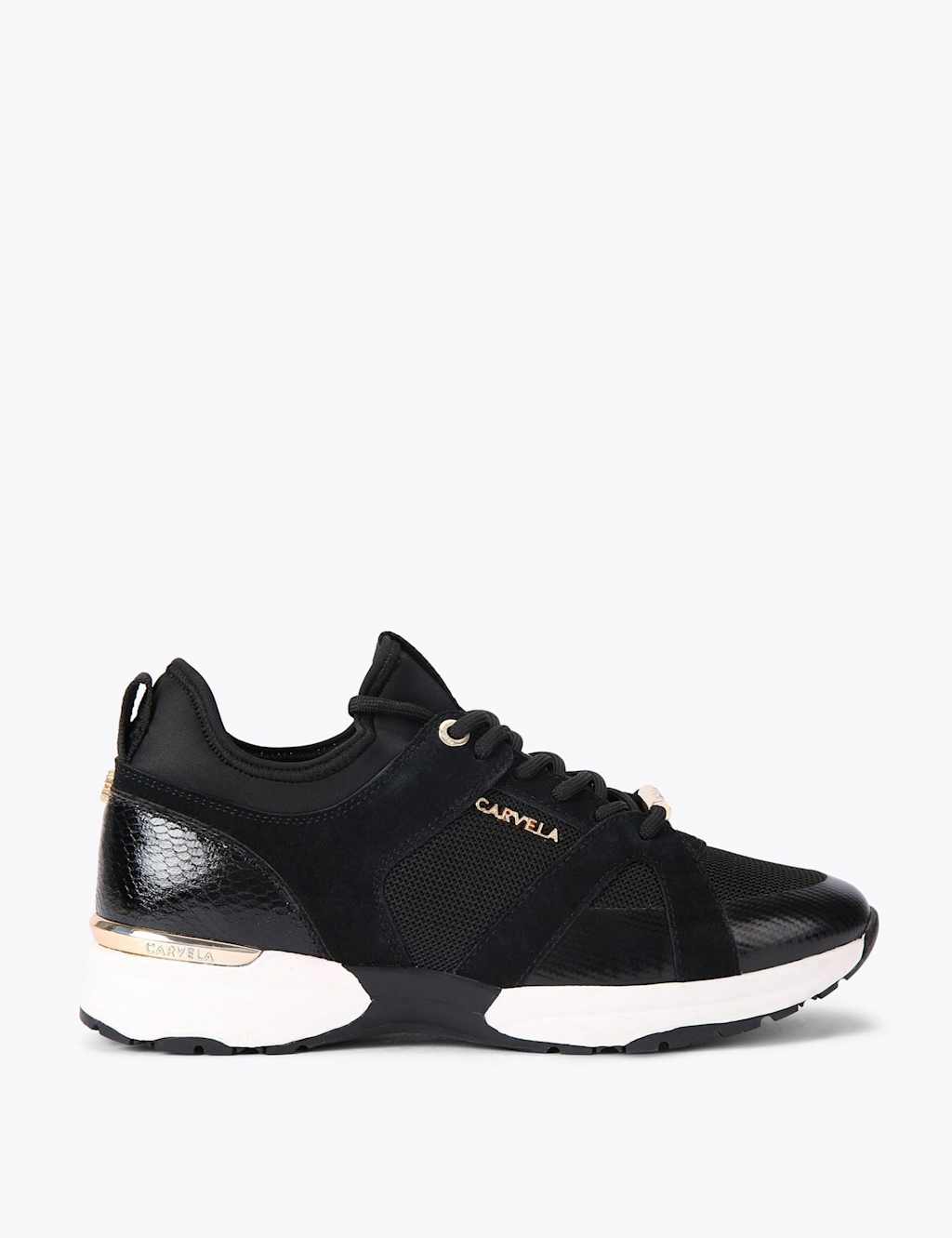 Carvela Suede Mix Lace Up Chunky Trainers Black