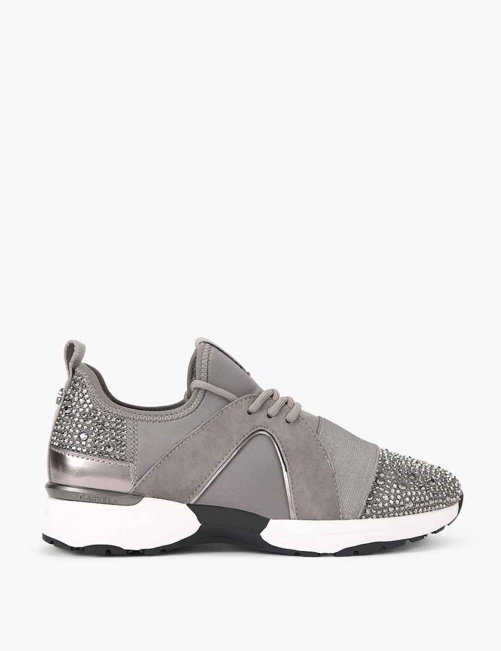 Carvela Lace Up Sparkle Crystal Embellished Trainers Silver Grey