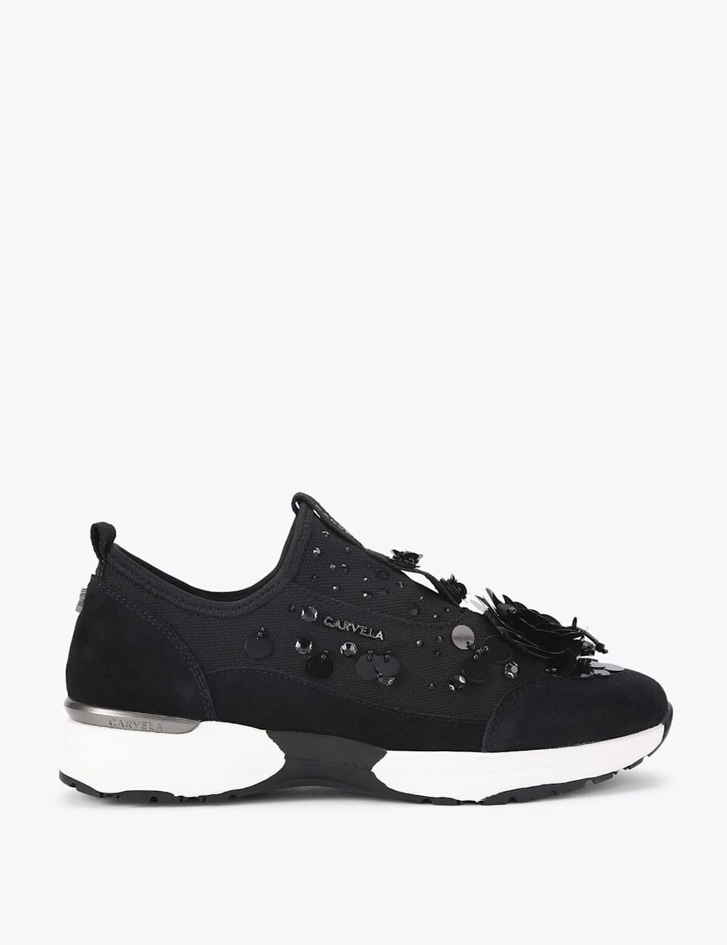 Carvela Suede Mix Slip On Flower Sequin Trainers Black
