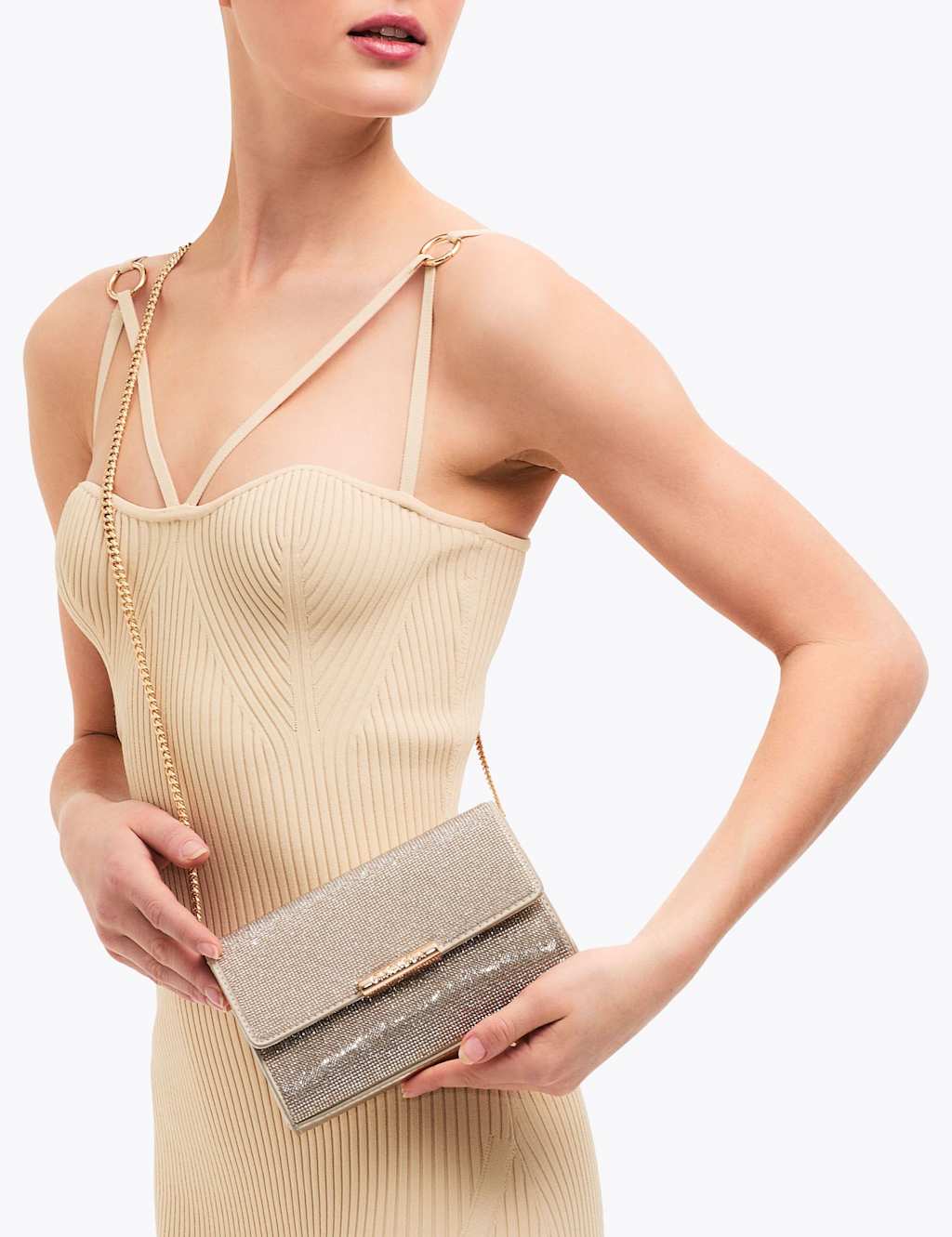 Carvela Embellished Clutch Bag Gold