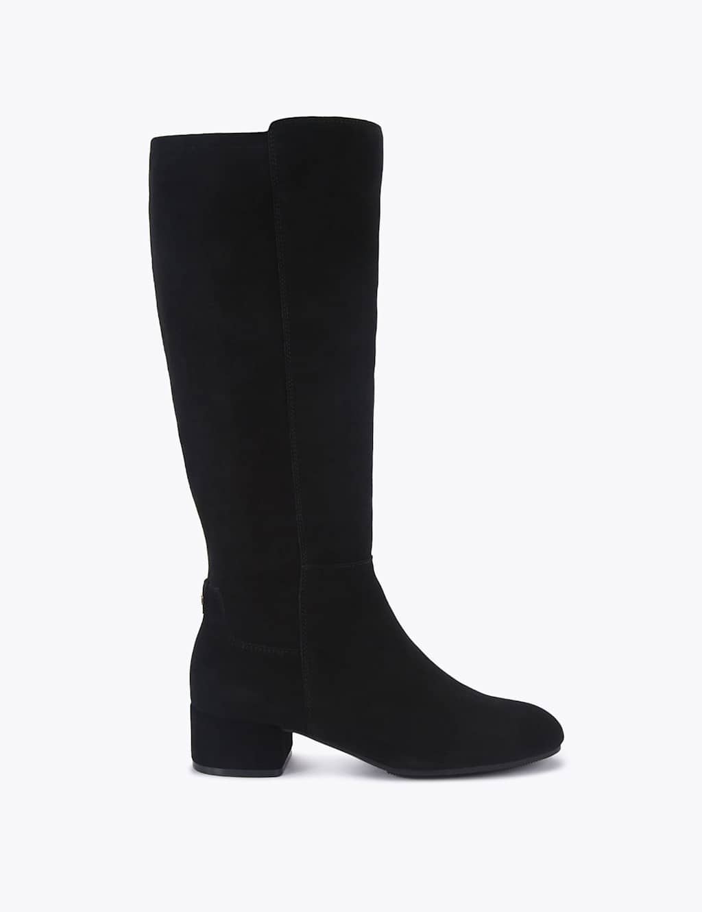 Carvela Suede Block Heel Round Toe Knee High Boots Black