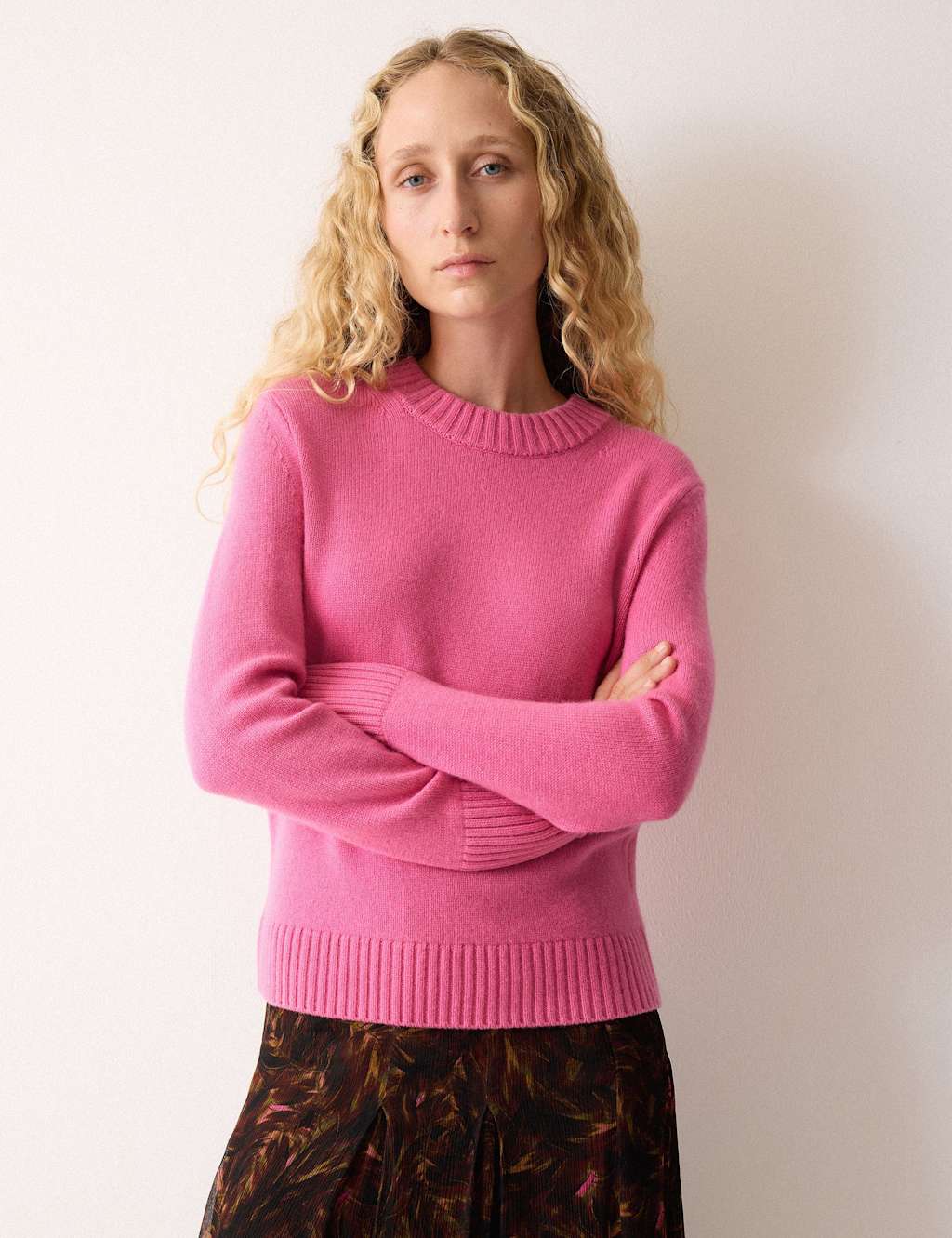 Jigsaw Wool Rich Crew Neck Jumper with Cashmere Bright Pink
