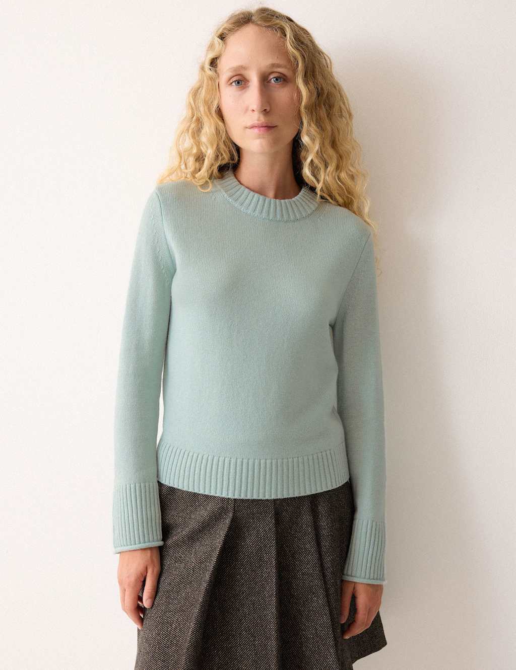 Jigsaw Wool Rich Crew Neck Jumper with Cashmere Blue