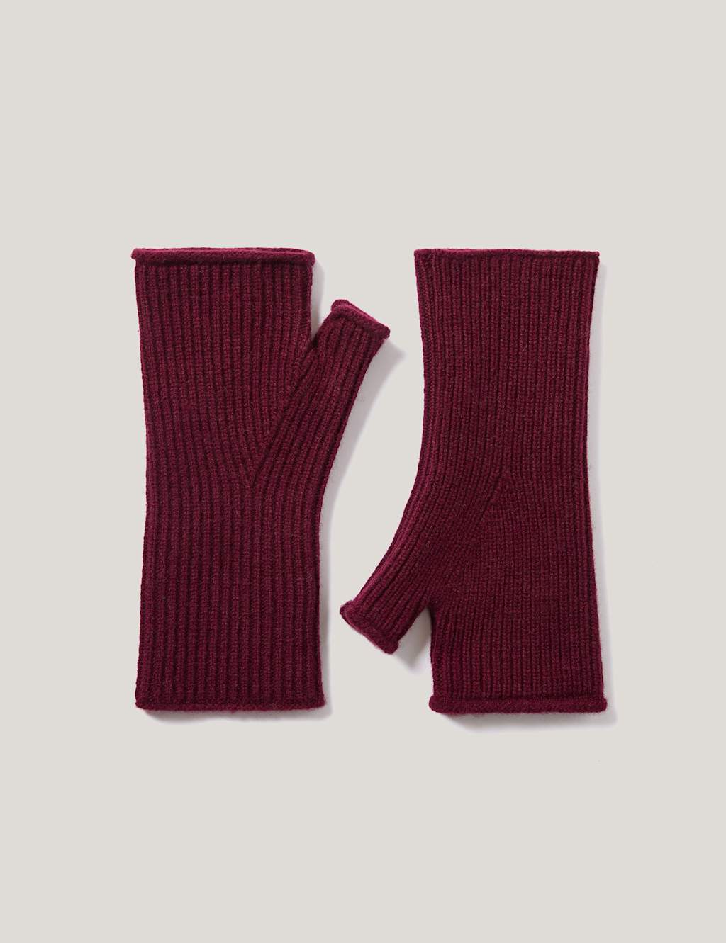 Jigsaw Wool Rich Knitted Mittens Burgundy